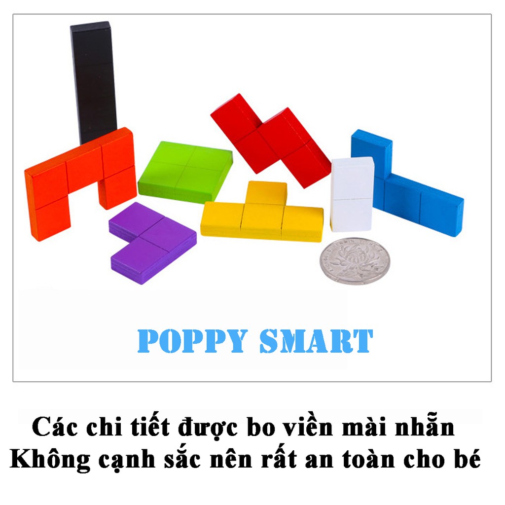 Đồ Chơi Gỗ Xếp Hình Montessori Tetris Cho Bé Phát Triển Trí tuệ