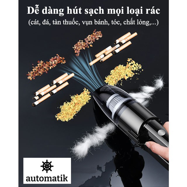 Máy Hút Bụi Ô Tô Không Dây Mini Cầm Tay cho Xe Hơi, Gia đình tặng kèm lõi lọc và túi M03 - Automatik | BigBuy360 - bigbuy360.vn