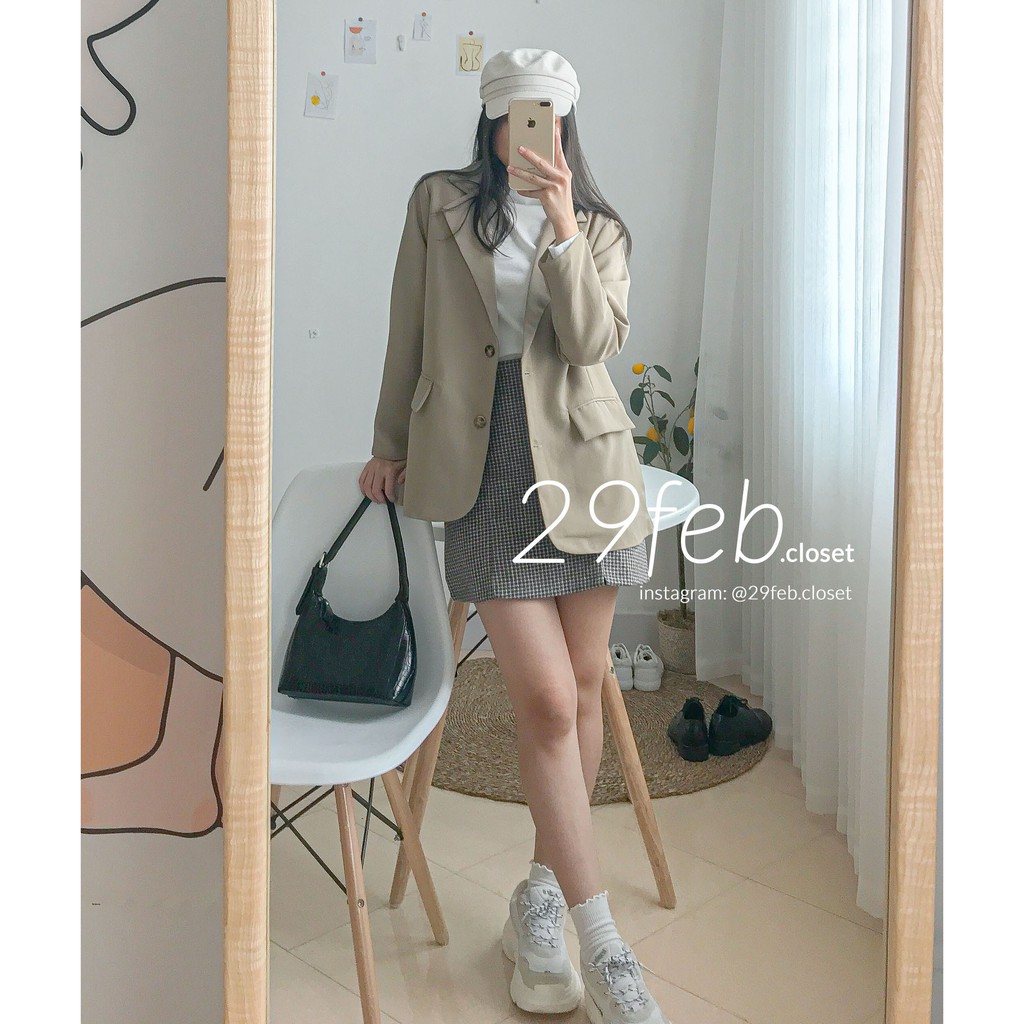 Áo blazer be vintage 2 lớp (Ảnh thật)