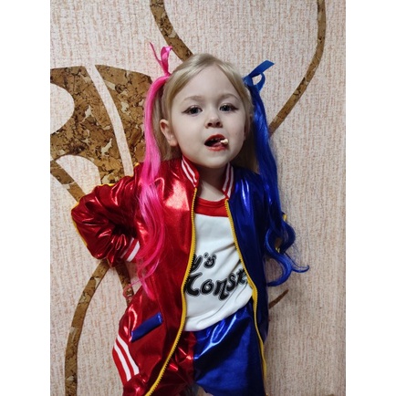 8 pices set Bộ trang phục Harley Quinn dành cho trẻ em Halloween Carnival Suicide Squad