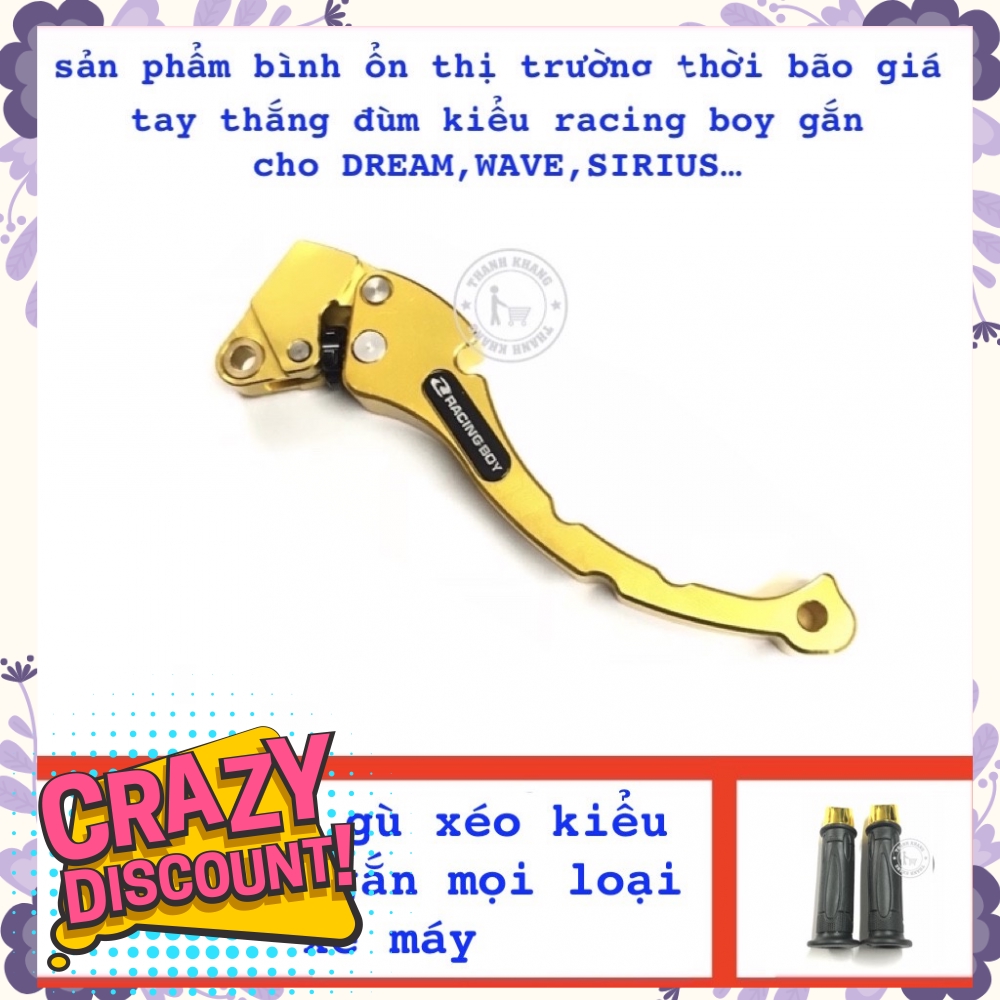 Tay thắng đùm Racingboy gắn cho Dream,Wave,Sirius màu vàng tặng bao tay gù xéo kiểu SH mode vàng 006000786 006000887