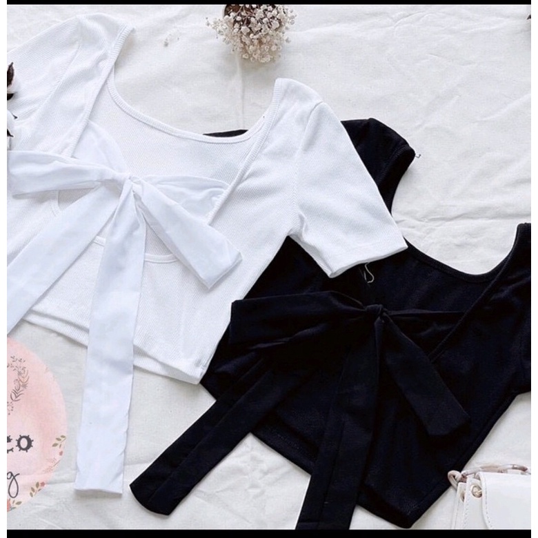 Áo thun Croptop cột nơ phía sau siêu xinh, chất thun cotton mềm từ Tiqi.jean1988
