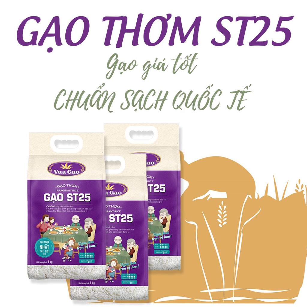 [MUA 3 TẶNG 25K] Combo 3 Túi Gạo ST25 5kg – Chính Hãng Vua Gạo – Gạo Thơm Ngon, Dẻo Nhiều, Vị Đậm Đà – Top 1 TG 2019