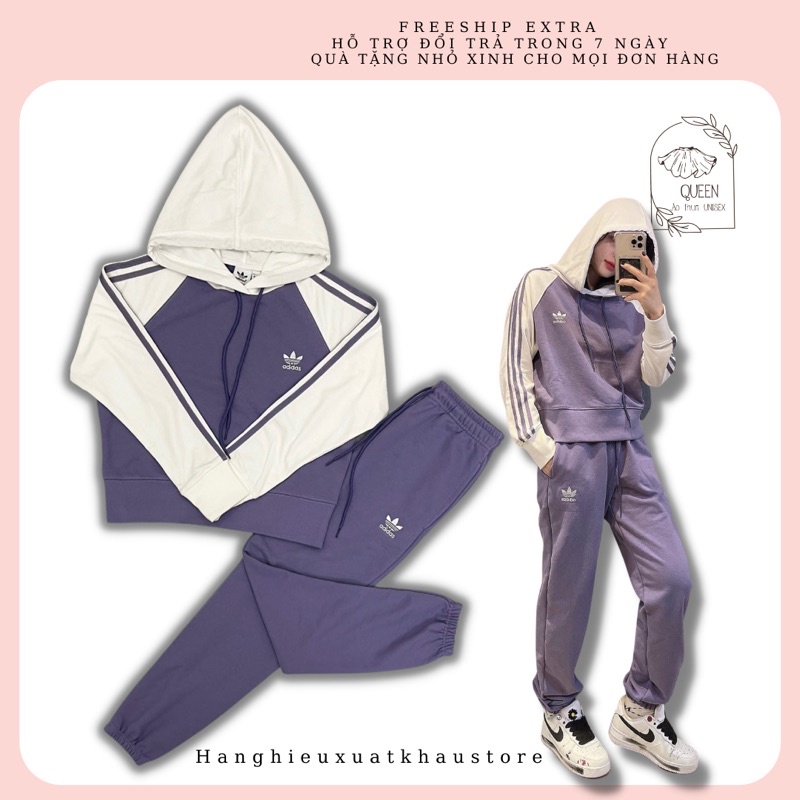 Sét bộ thể thao Adidas Nữ CLASSIC COLLEGIATE CROP HODDIE Cambodia Tem Tag Chất Đẹp Dầy Dặn Cực Đẹp