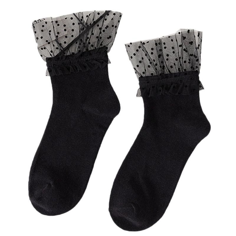 Youyo Đôi Vớ Lưới Xếp Ly Cổ Cao Đến Mắt Cá Chân Phong Cách Preppy Ngọt Ngào Cho Nữ