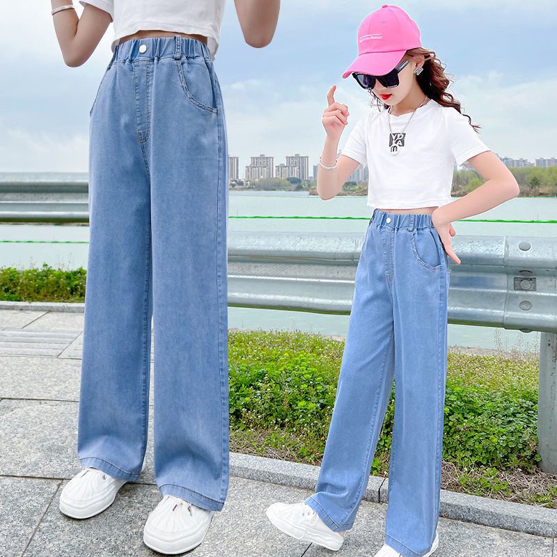 Quần Jean Ống Rộng Thời Trang Xuân Thu 2022 Cho Bé Gái
