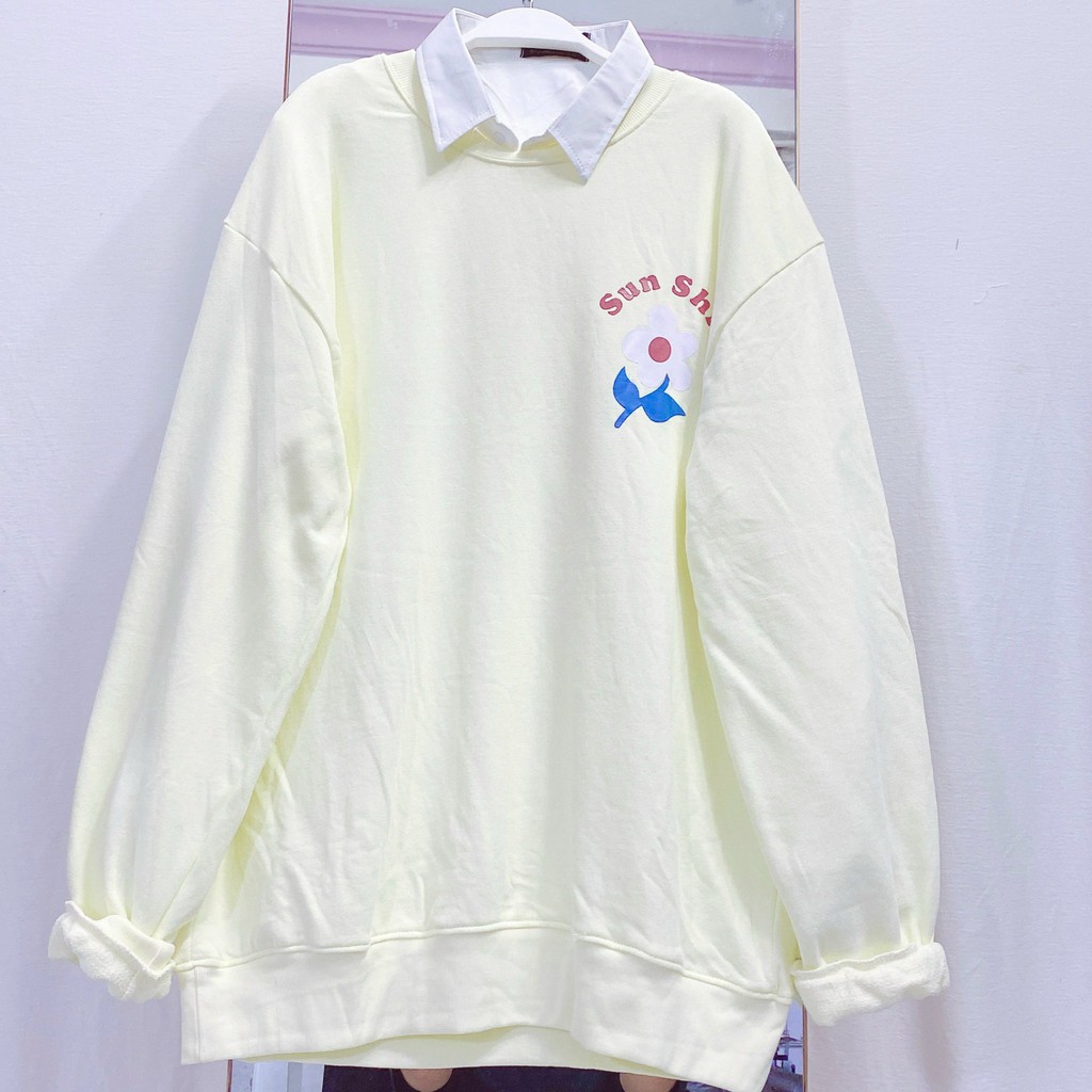 Áo sweater hoa màu vàng nhạt pastel form rộng