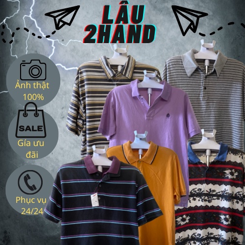 Áo thun polo 2hand unisex, áo thun có cổ nam nữ form rộng, được chọn mẫu, Lâu 2hand