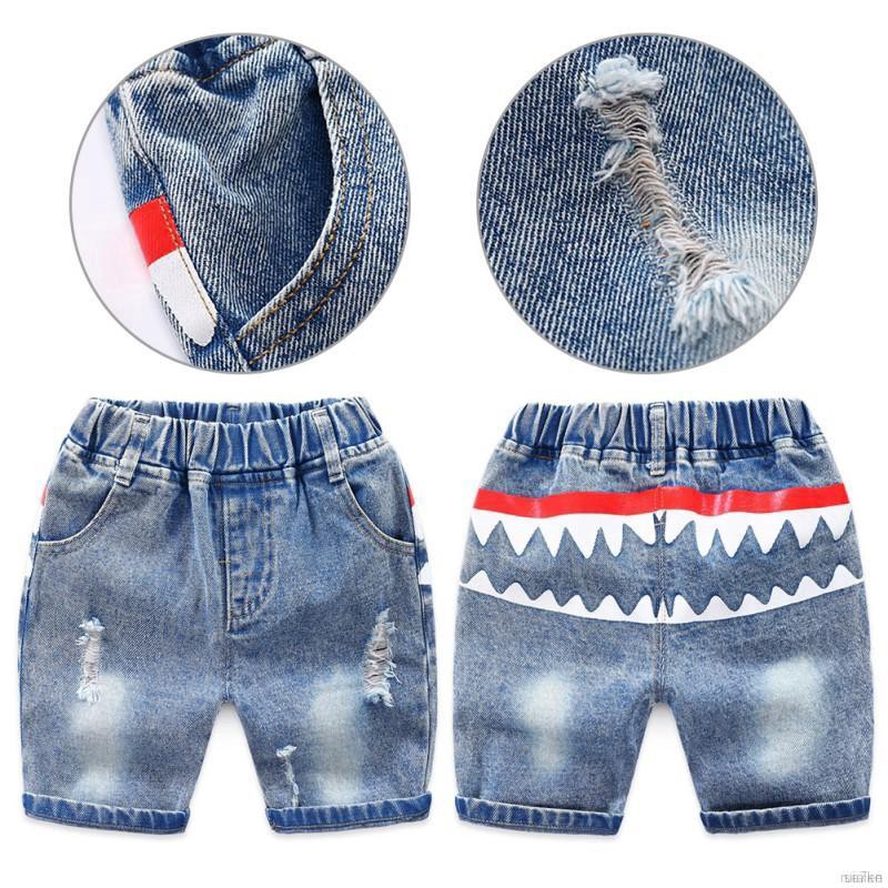 ruiaike  Summer Baby Boys Shark Mouth Pattern Short Pants Denim Trousers Casual Pocket Shorts 2-7Y