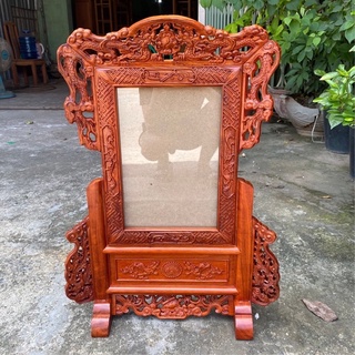 ((XẢ KHO)) Khung ảnh thờ mai vàng,Khung hình thờ trạm khắc gỗ gõ thếp vàng