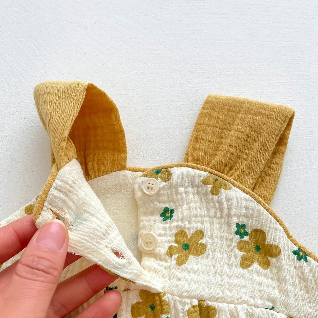 Bộ Trang Phục Gồm Áo Liền Thân Chất Liệu Cotton Mềm Mại Họa Tiết Hoa Kèm 1 Băng Đô Nơ Dành Cho Bé Trai Và Bé Gái