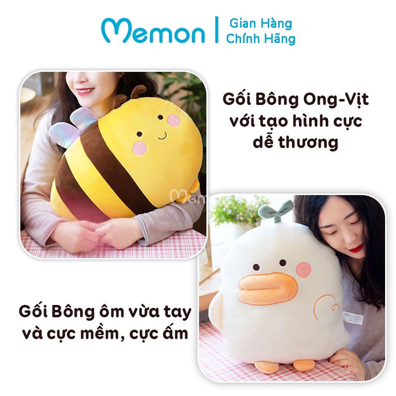 Gối Ôm Gấu Bông Chú Vịt Và Ong Vàng Cao Cấp Memon