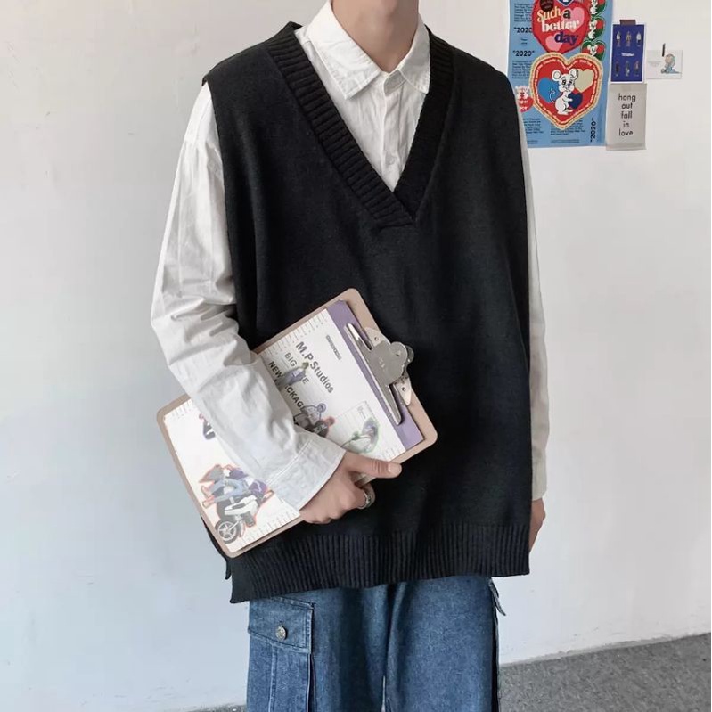 ÁO GILE LEN NAM NỮ BASIC MÀU ĐEN NÂU BE FORM RỘNG / ÁO GILE LEN BA LỖ NAM NỮ UNISEX PHONG CÁCH VINTAGE