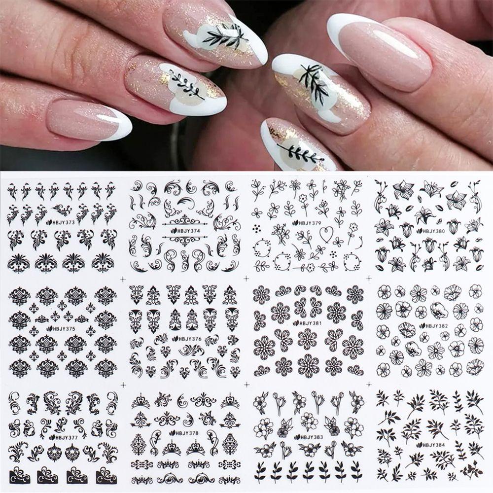 Tấm 12 Miếng Dán Trang Trí Móng Tay 3D Họa Tiết Ren Xinh Xắn