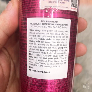 Xịt tạo bóng tóc Tigi Bed Head Headrush 200ml ( hàng chính hãng )
