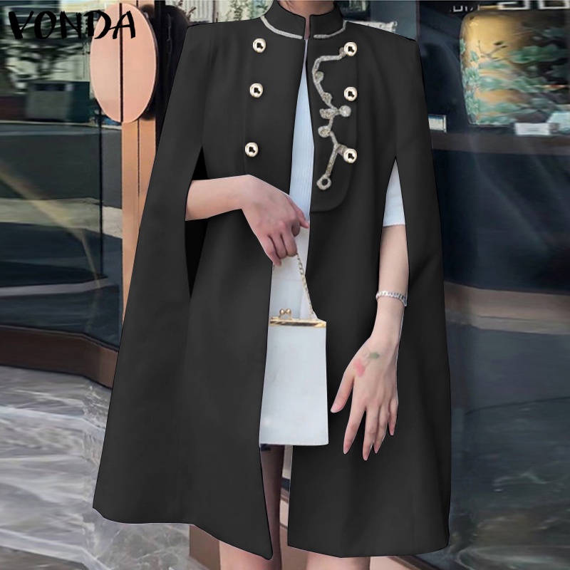 Áo choàng midi VONDA không tay màu trơn dạng thêu thời trang xuân thu thường ngày dành cho nữ | BigBuy360 - bigbuy360.vn