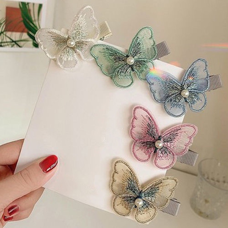 Kẹp Tóc Lưới Trong Suốt Thêu Hình Cánh Bướm Phong Cách Hàn Quốc Xinh Xắn