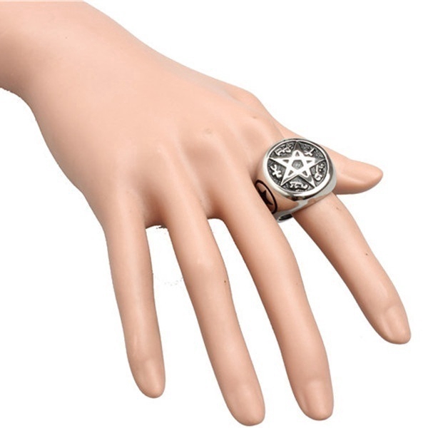 Gothic Punk Satanism Inverted Pentagram Satanic Polished Mens Ring Jewelry