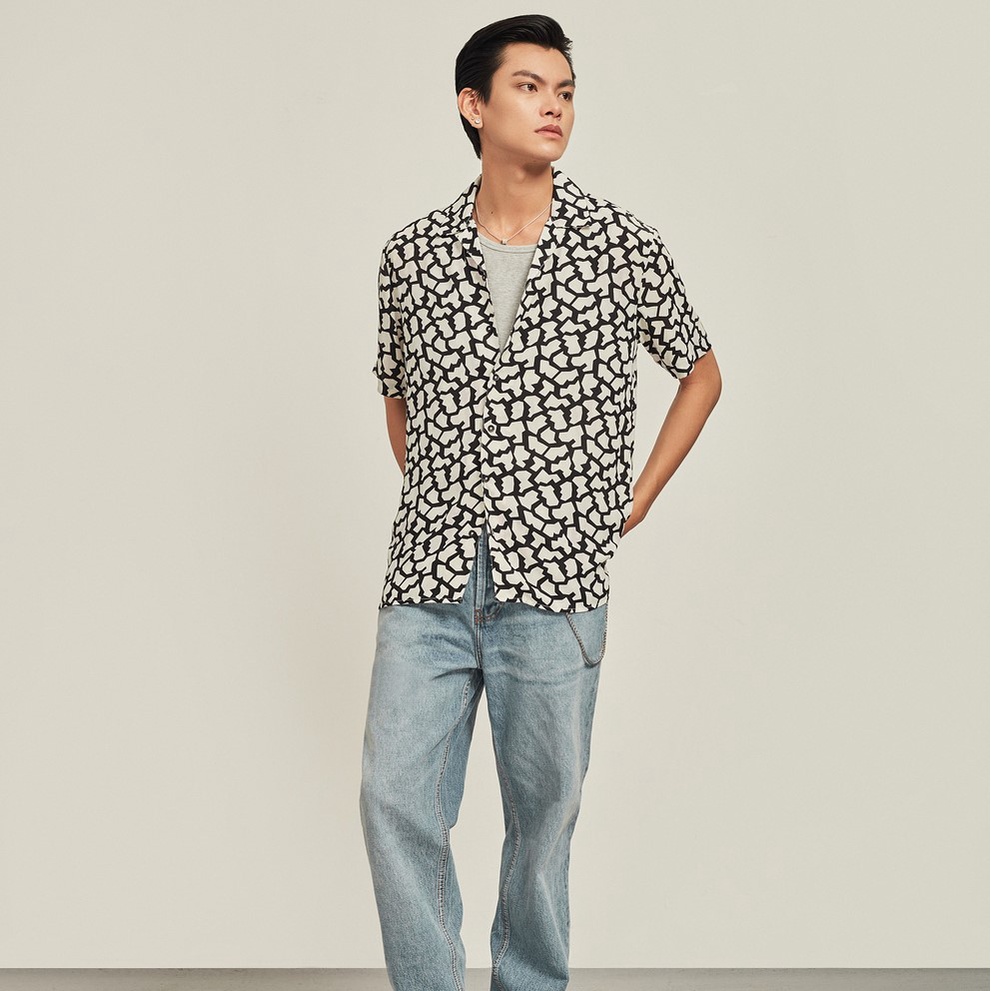 Áo sơ mi ngắn tay nam mềm mịn Highway (Menswear) Puzzle Trắng