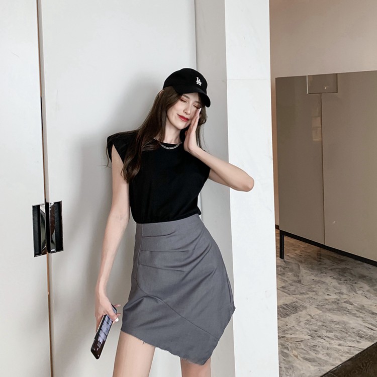 Set Áo Cotton Cao Cấp Độn Vai Mix Chân Váy Vạt Chéo Sami | BigBuy360 - bigbuy360.vn