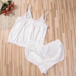 Bộ đồ ngủ vải phi bóng viền ren quyến rũ cho nữ