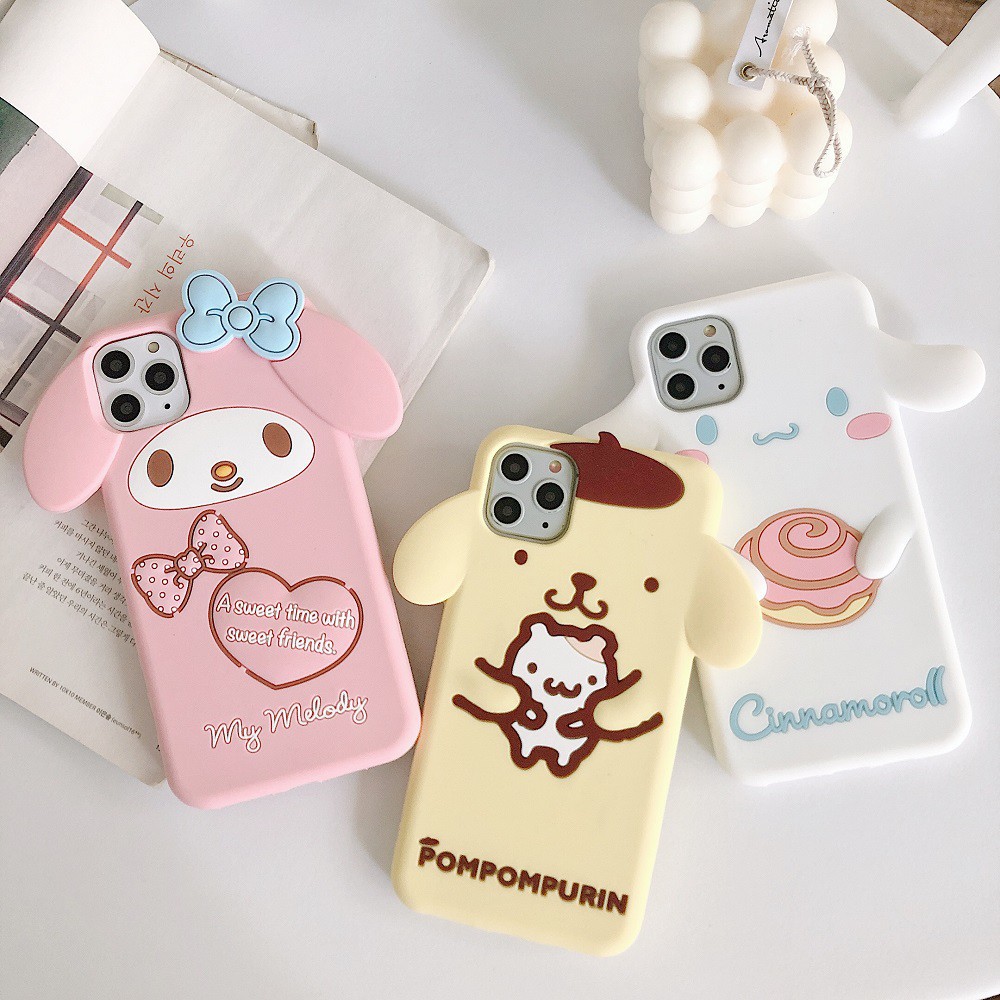 Ốp điện thoại in hình Melody Cinnamoroll Pompom Purin 3D cho IPhone X XS XR XS Max 8 7 6 6S Plus