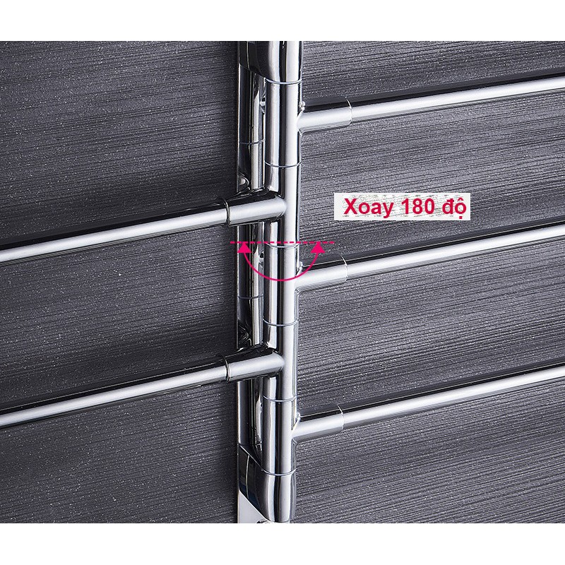 Giá treo khăn tắm dọc có 5 thanh inox không rỉ, Gắn keo và bắt vít siêu chắc