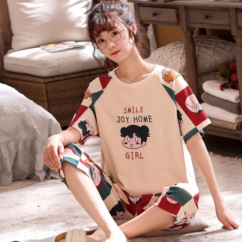 Bộ Đồ Ngủ Cotton Ngắn Tay Thời Trang Cho Nữ