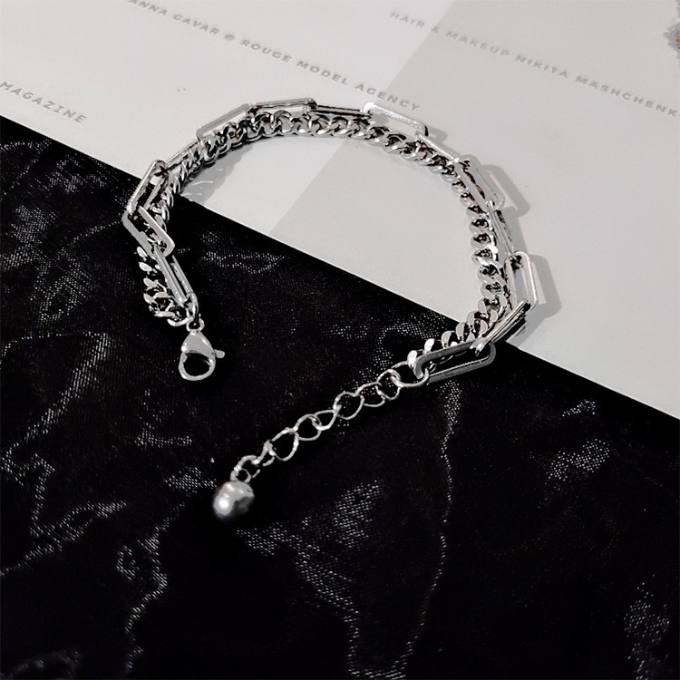 Vòng Tay Nam Dây Xích Hiphop Kamenra Hunder Store 2 Lớp Kèm Nhẫn Màu Bạc Đẹp Ngầu Cao Cấp - Lắc Tay Nam Titan KhôngStore