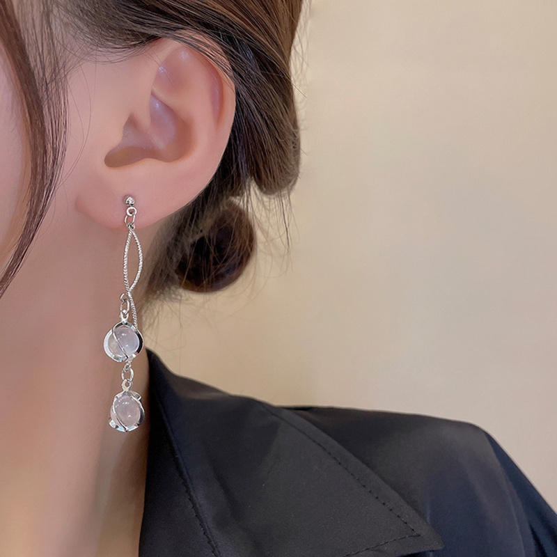 Bông Tai Dáng Dài Đính Đá Opal Thời Trang Retro Hàn Quốc Cao Cấp