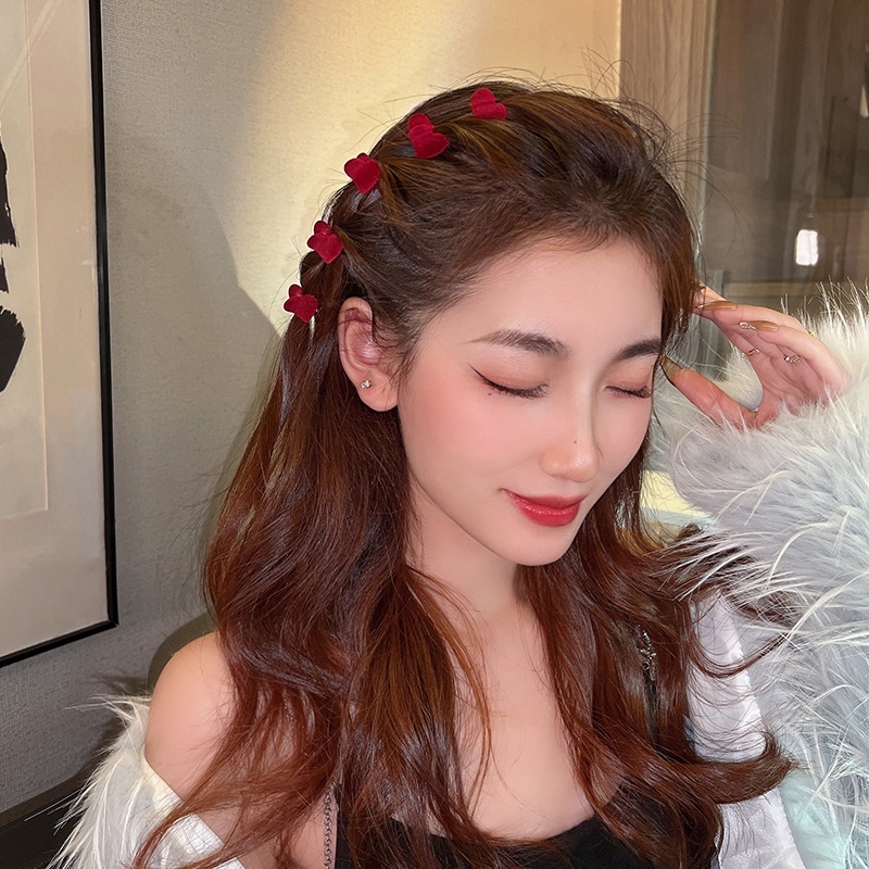 Set kẹp tóc trái tim màu đỏ tía