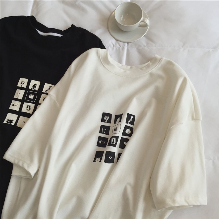 Áo Thun Icon 12 ô 3158 PEONYB Nữ  🌸 Phông form rộng tay lỡ hssv, in hình vintage cá tính Ulzzang 🌸