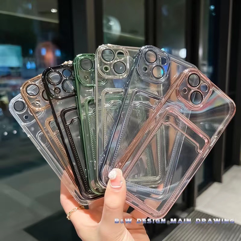 Ốp Điện Thoại Dẻo Trong Suốt Mạ Điện Sang Trọng Chống Sốc Kèm Ngăn Đựng Thẻ Cho iPhone 13 12 11 Pro MAX IX XS MAX XR 7 8 Plus