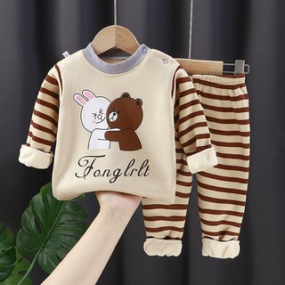 Set Đồ Bộ Dài Tay Giữ Ấm Dày Dặn Dễ Thương Dành Cho Các Bé