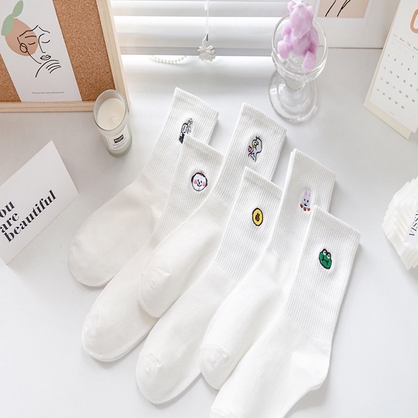 Vớ tất trắng thêu icon ếch vịt thỏ vô diệm