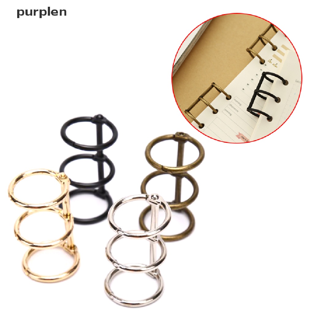 【len】 2Pcs Metal 3Rings Loose Leaf Paper Binder DIY Making Notebook Album Scrapbook .