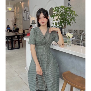 ĐẦM MIDI CỔ BẺ XẾP LY EO