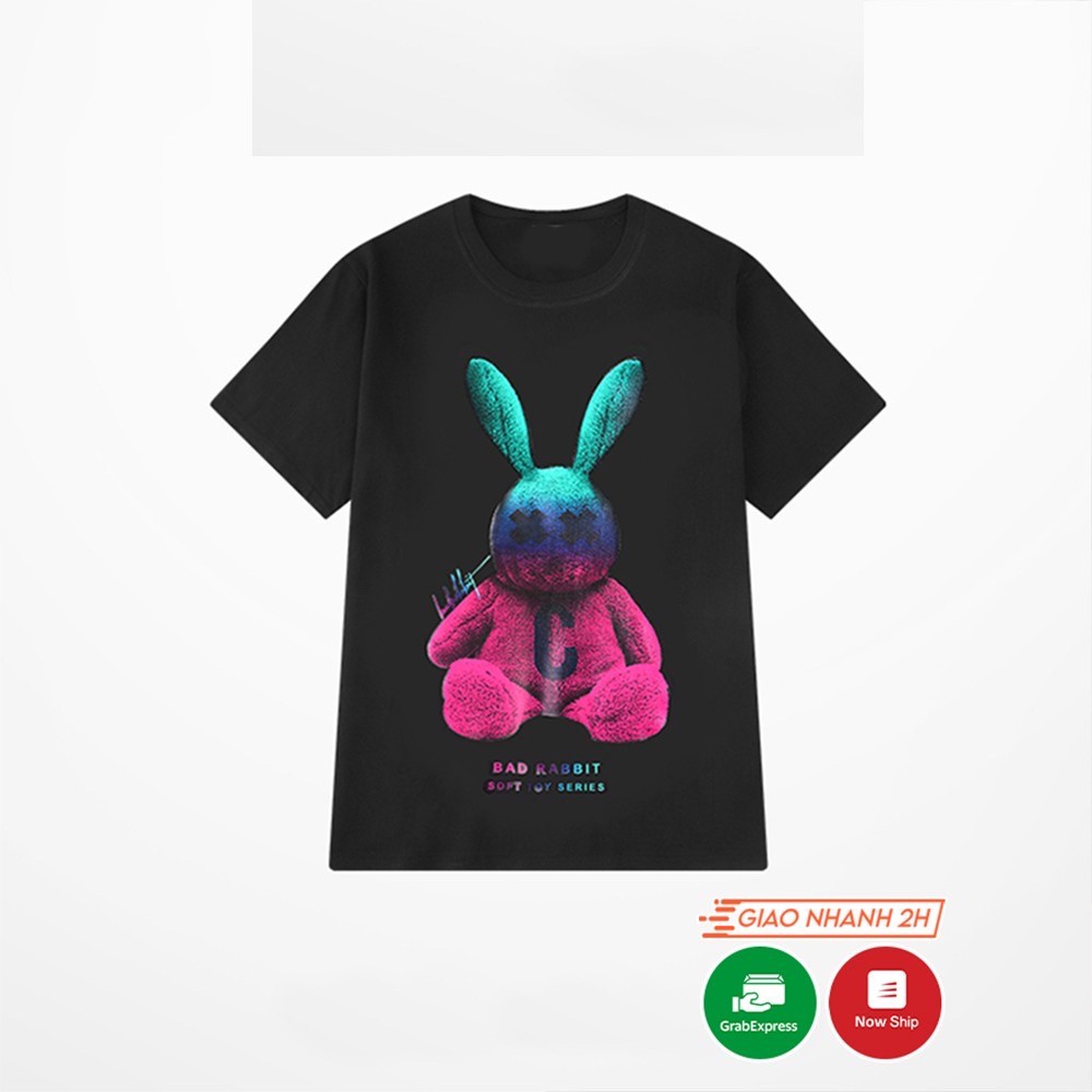 Áo phông nam nữ, áo thun nam nữ tay lỡ form rộng in hình thỏ C hai màu đen trắng siêu sang chất cotton mềm mịn | BigBuy360 - bigbuy360.vn