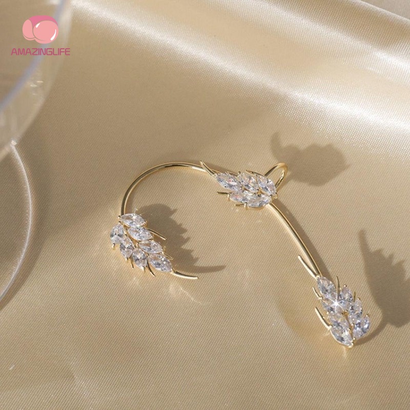 Khuyên Kẹp Vành Tai Hình Lông Vũ Đính Đá Zircon Bằng Hợp Kim Không Xỏ Lỗ Phong Cách Hàn Quốc Dành Cho Nữ