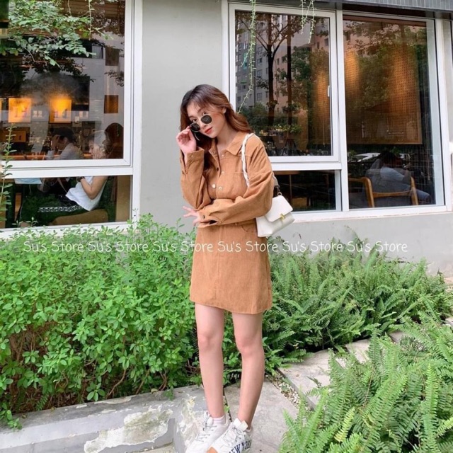 Tb  - Set áo khoác croptop chân váy Nhung tăm