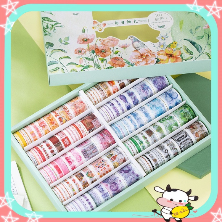 Washi Tape Set 10 Cuộn Cute Vintage Nhiều Màu Combo Bullet Journal Trang Trí Sổ Tay Nhật Ký WS11