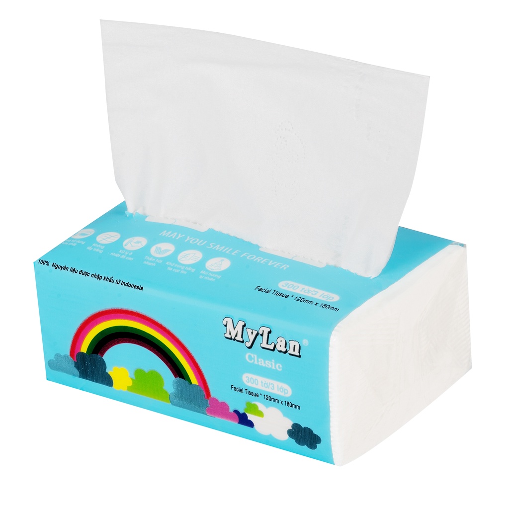 Thùng khăn giấy rút cầu vồng 3 lớp Mylan (1 thùng 30 gói) siêu dai, mềm mịn, không tan trong nước