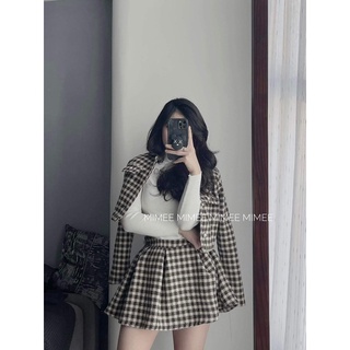 Set áo khoác + chân váy dạ PP houndstooth mimee