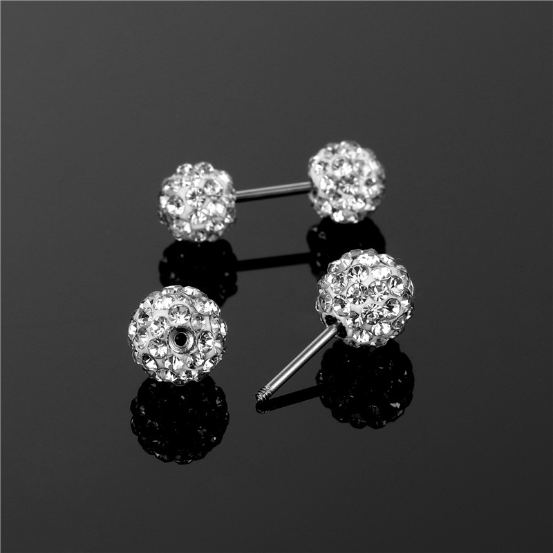 Khuyên Tai Bông Tai Nữ Xỏ Cơ Bản 2 Đầu Bi Đính Đá Nhân Tạo Thép Titan Không Gỉ