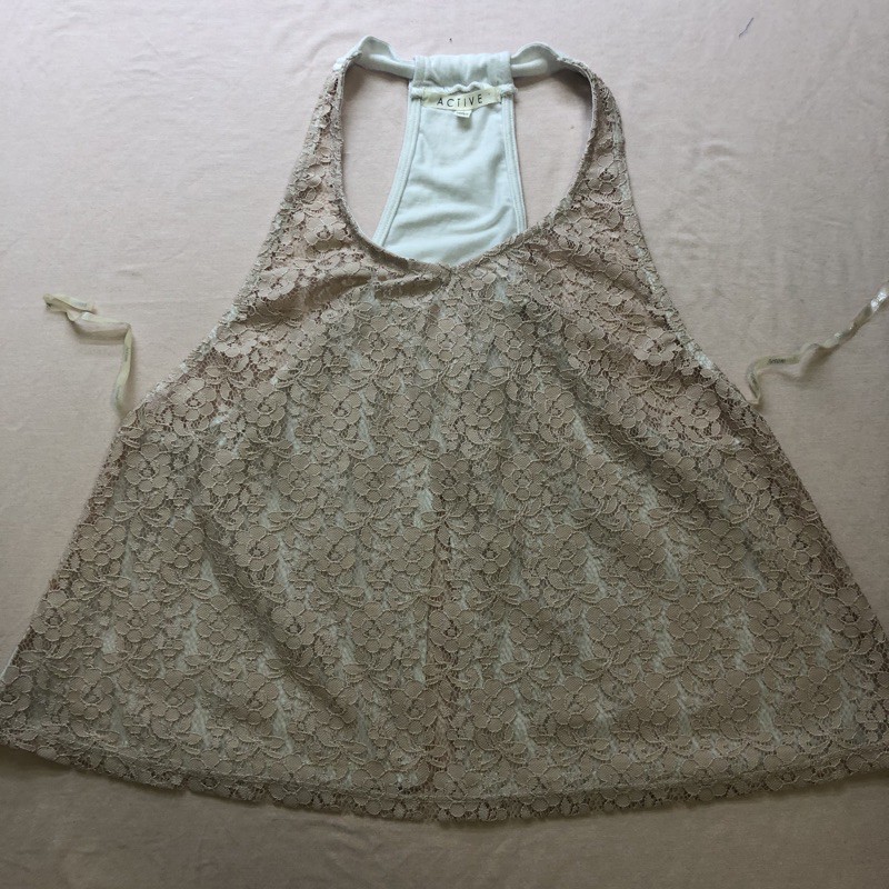 (THANH LÝ) Áo Ba Lỗ Croptop Active Ren Trước Cotton Thun Sau Xẻ Lưng - Size S lỗi dơ nhẹ