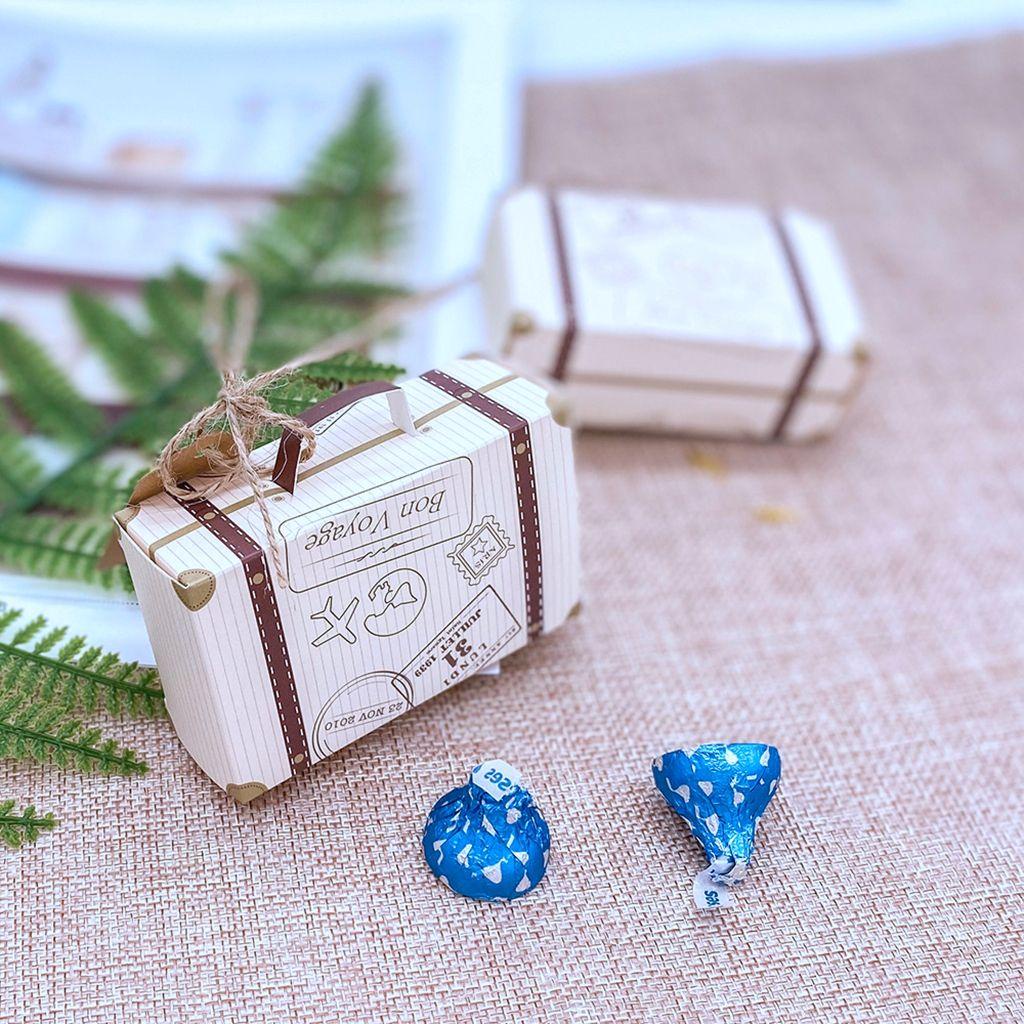 Set 50 Hộp Giấy Kraft Mini Đựng Kẹo In Hình Vali Du Lịch DIY