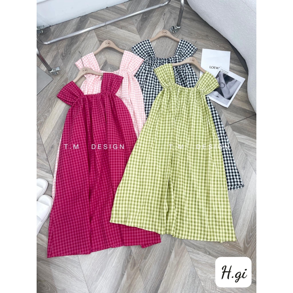 Váy suông nữ kẻ hai dây to 4 màu dáng suông rộng năng động thanh lichI Trần Hân Shop 3007311
