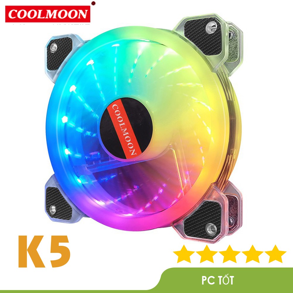 Quạt Tản Nhiệt, Fan Case Coolmoon K5 dual ring led RGB - Sử dụng hub