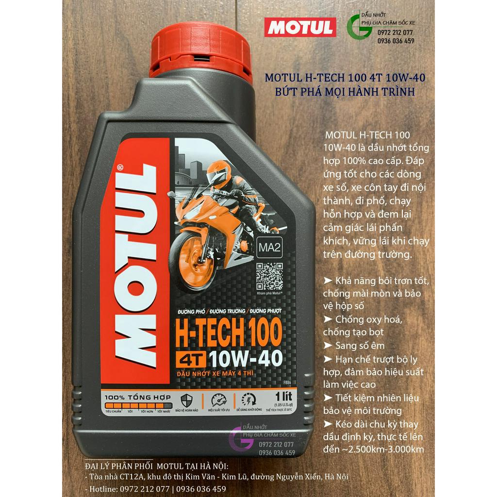 Dầu nhớt Motul H-Tech 100 10W-40 tổng hợp toàn phần cho xe số, xe côn tay