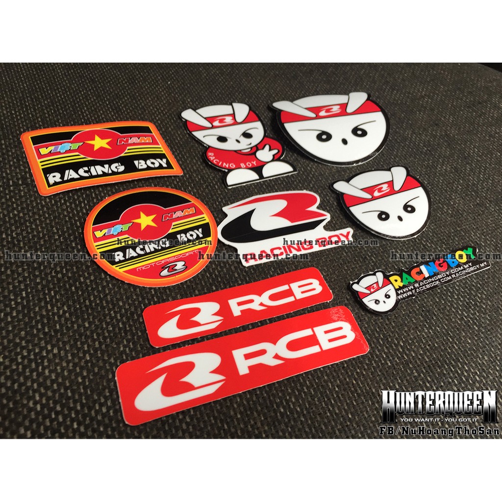 Trọn bộ 8 logo VN RACING BOY. Hình dán thỏ cực ngầu chống nước - Nhận đặt in sticker theo yêu cầu